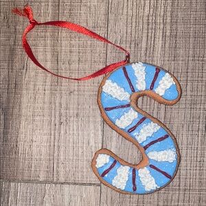 Festive Blue and Brown Letter S Cookie Ornament